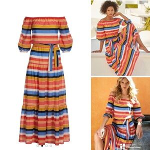 Boston Proper Striped Off-Shoulder Maxi Dress​